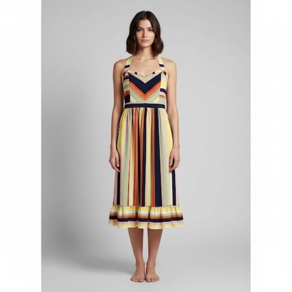 Modcloth Dresses & Skirts - MODCLOTH Colorful Striped Halter Neck Midi Dress Women Size Medium Anthropologie